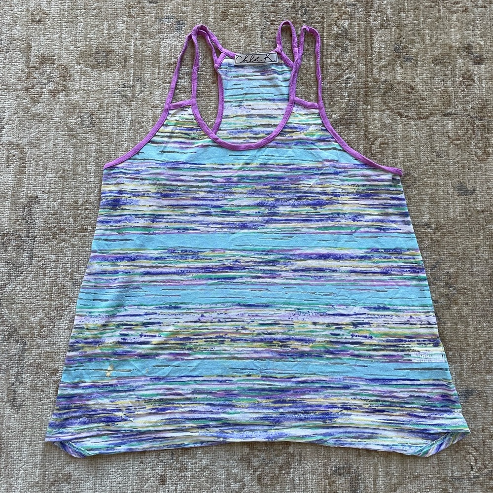 Chloe K Blue and Purple Striped Tank Top